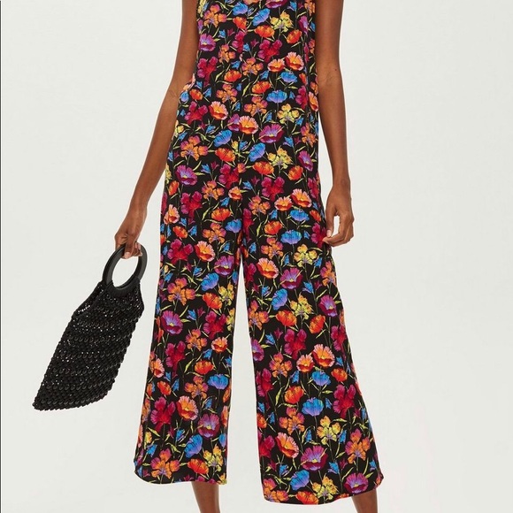 Topshop floral jump suit wile leg spaghetti straps - Picture 2 of 8